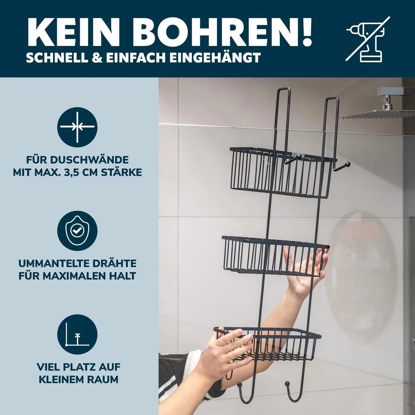 bremermann Duschregal zum Einhängen 3 Körbe Schwarz - Bild 3