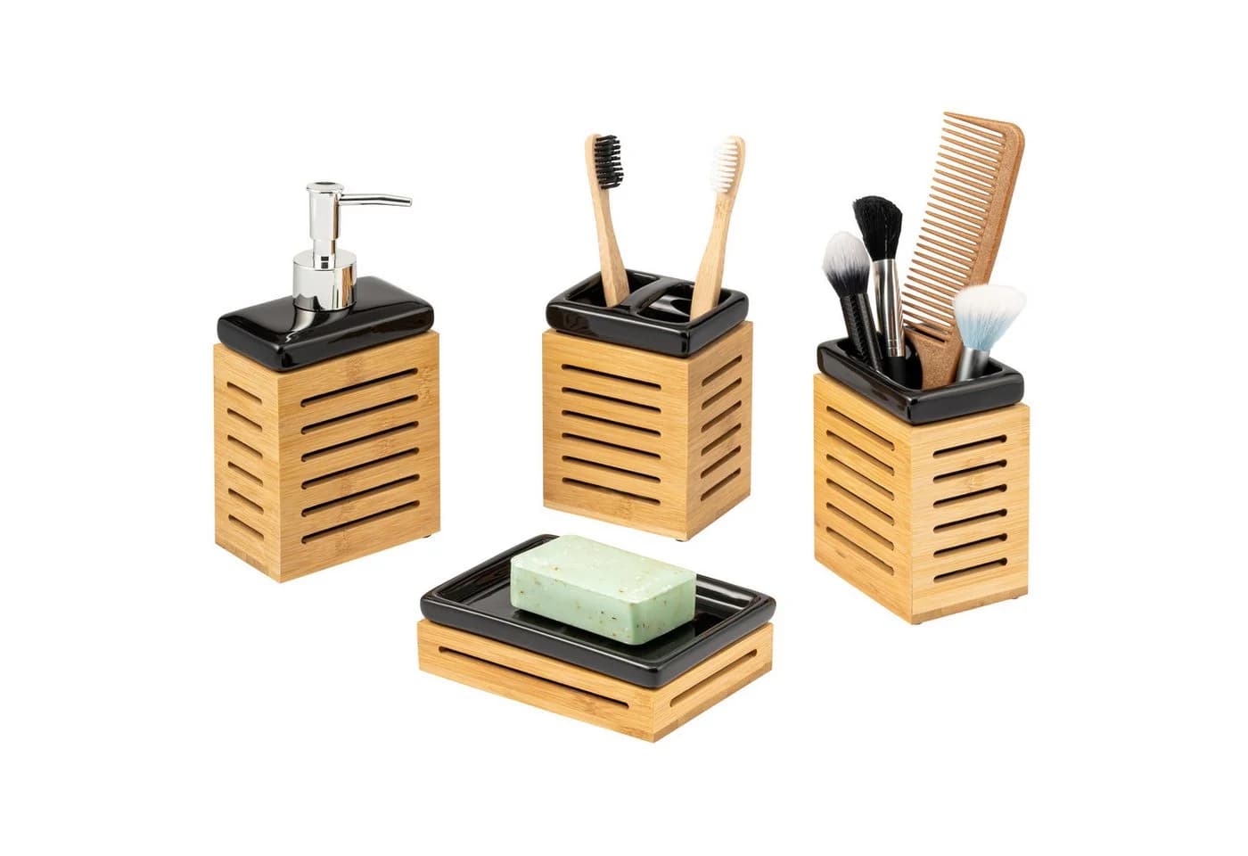 bremermann Badaccessoire-Set 4-tlg. Keramik Bambus Schwarz - Bild 2