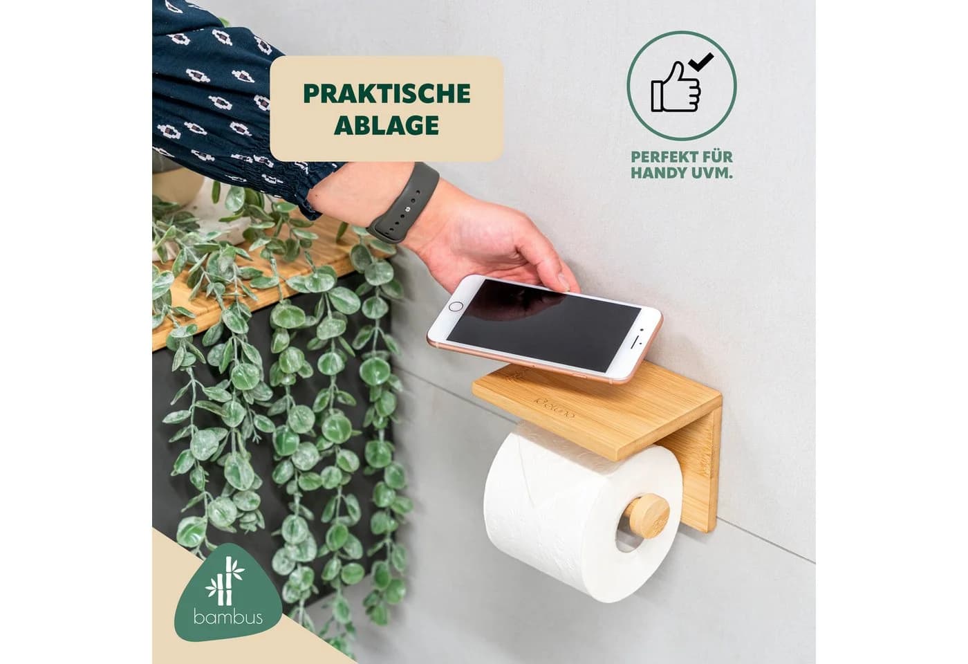 eluno Toilettenpapierhalter mit Ablage aus Bambus - Bild 3