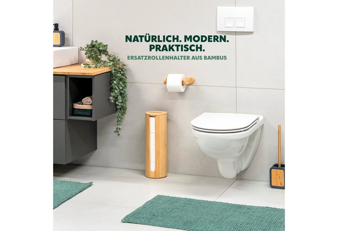 eluno Toilettenpapierhalter Bambus für 4 Rollen mit Deckel