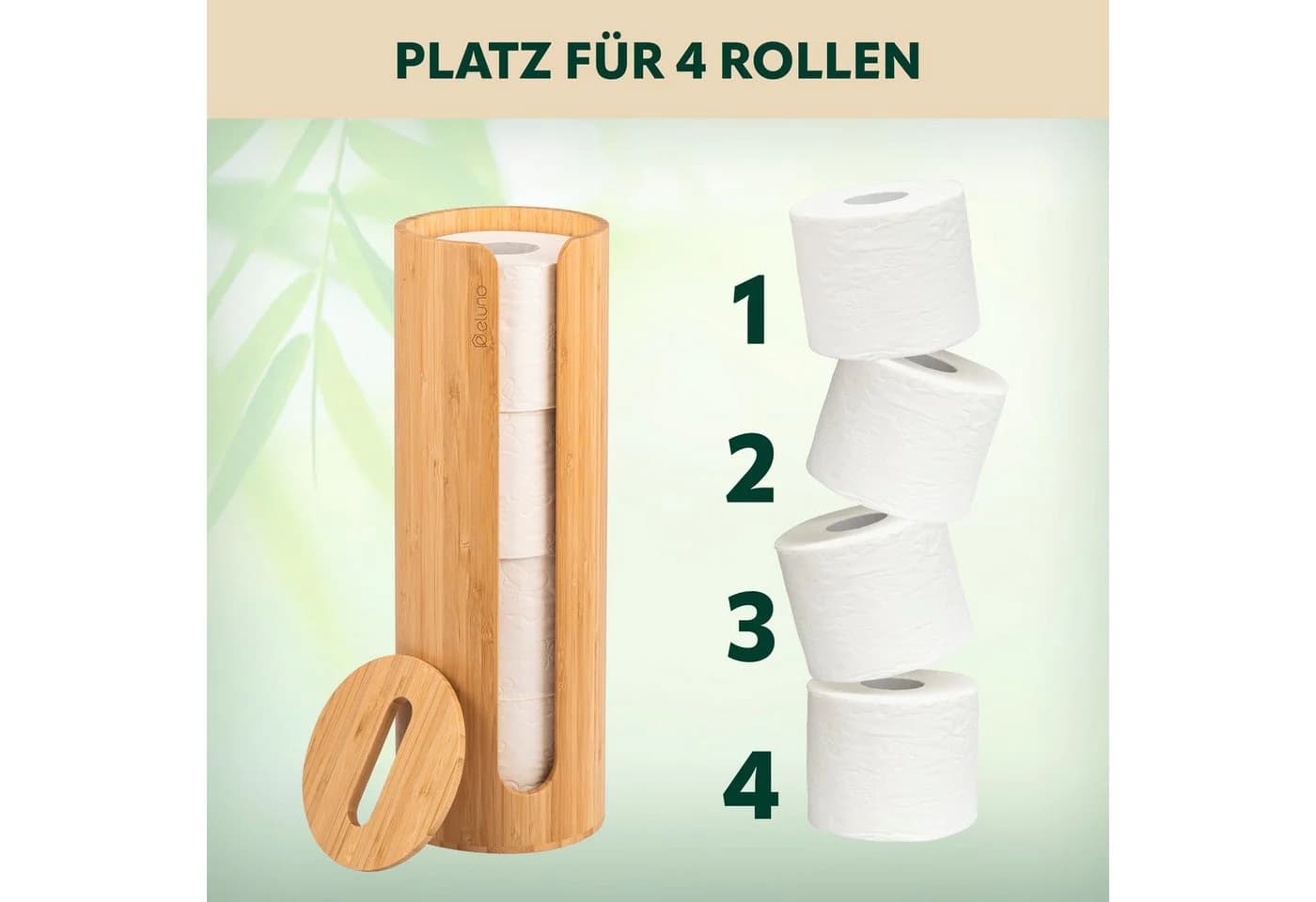 eluno Toilettenpapierhalter Bambus für 4 Rollen mit Deckel - Bild 5