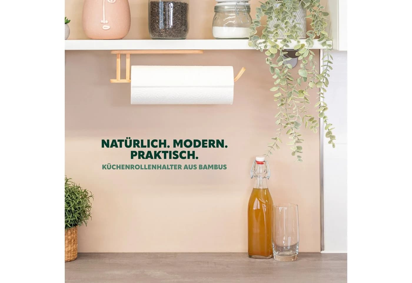 eluno Wandrollenhalter Bambus Natur Kleben Bohren