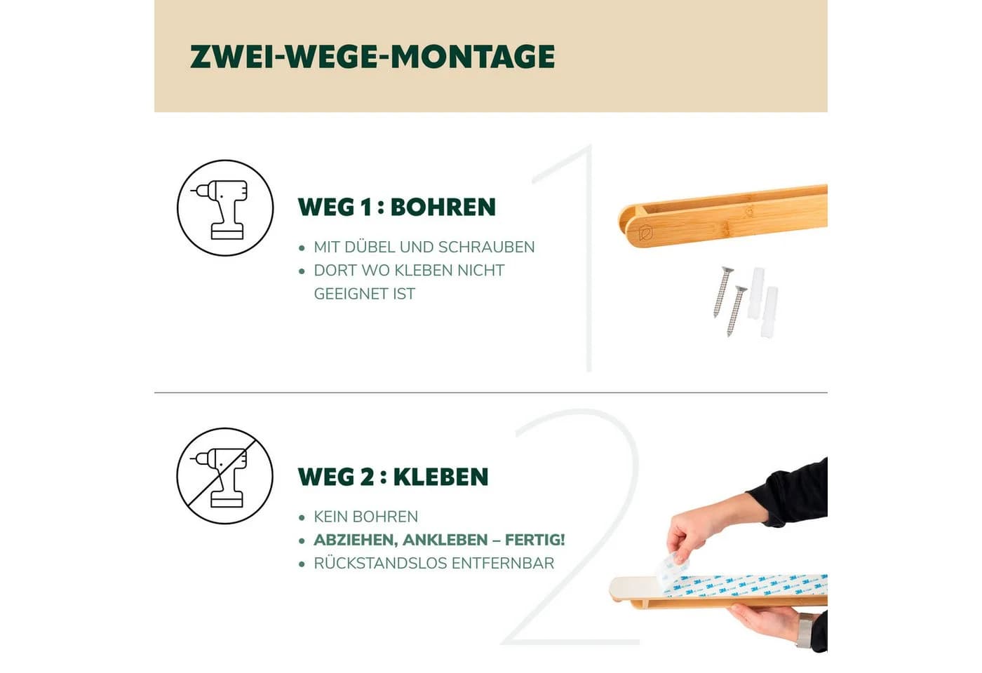 eluno Handtuchhalter Bambus mit extra Haken - Bild 5