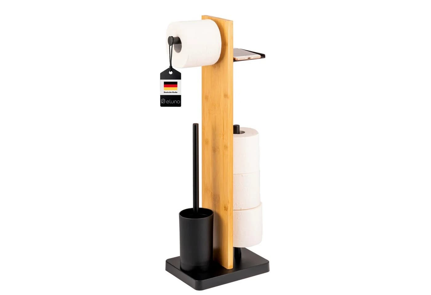 eluno WC-Garnitur Stand-WC-Garnitur 4in1 Schwarz Bambus Metall - Bild 2