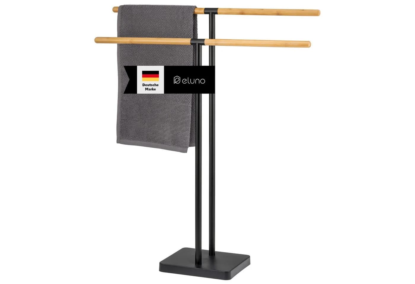 eluno Stand-Handtuchhalter Schwarz Bambus Metall Freistehend - Bild 2