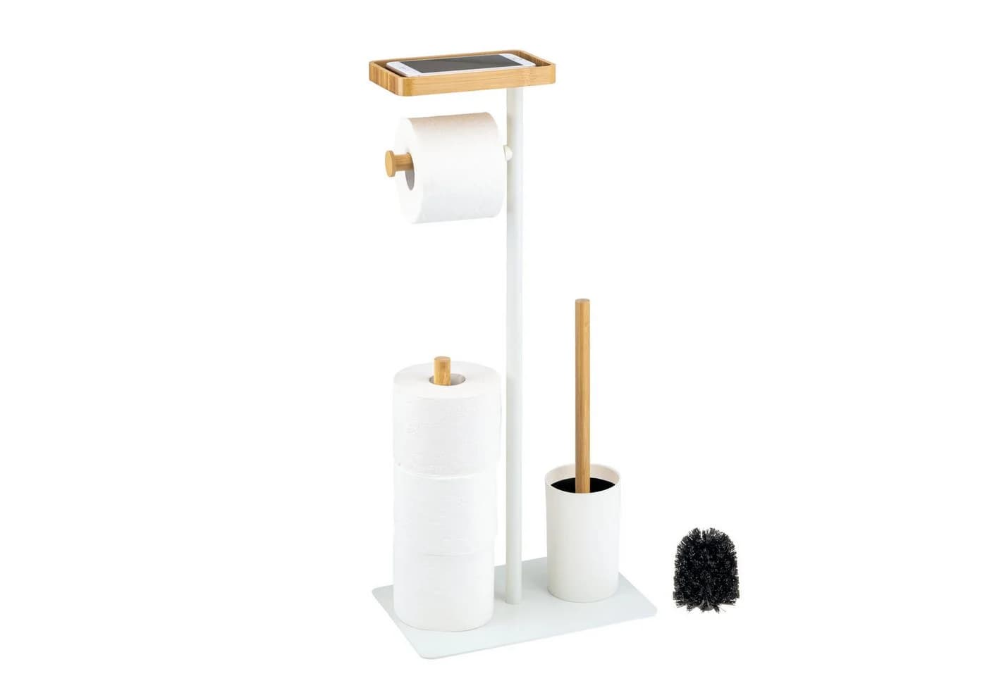 eluno WC-Garnitur Stand-WC-Garnitur 4in1 Weiß Metall Bambus - Bild 2