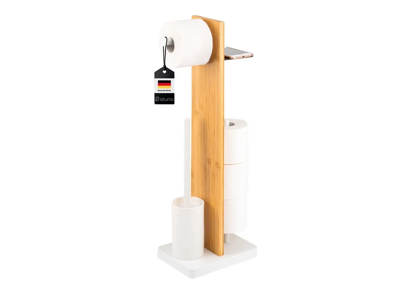 eluno Stand-WC-Garnitur 4in1 Weiß mit Ablage und Bürstenhalter - Bild 2