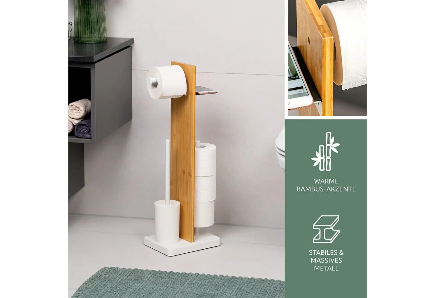 eluno Stand-WC-Garnitur 4in1 Weiß mit Ablage und Bürstenhalter - Bild 4
