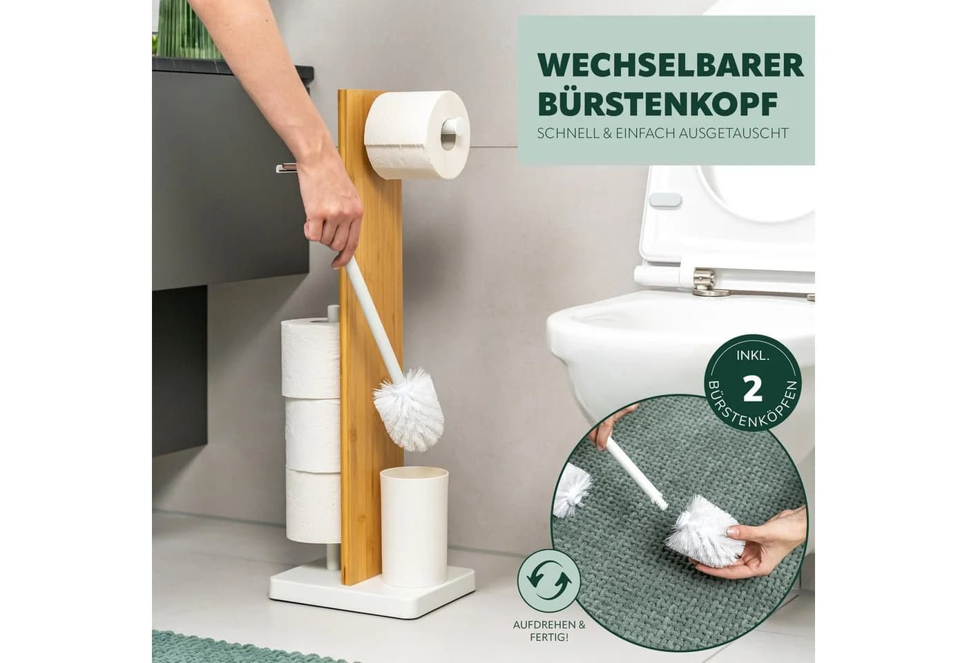 eluno Stand-WC-Garnitur 4in1 Weiß mit Ablage und Bürstenhalter - Bild 5