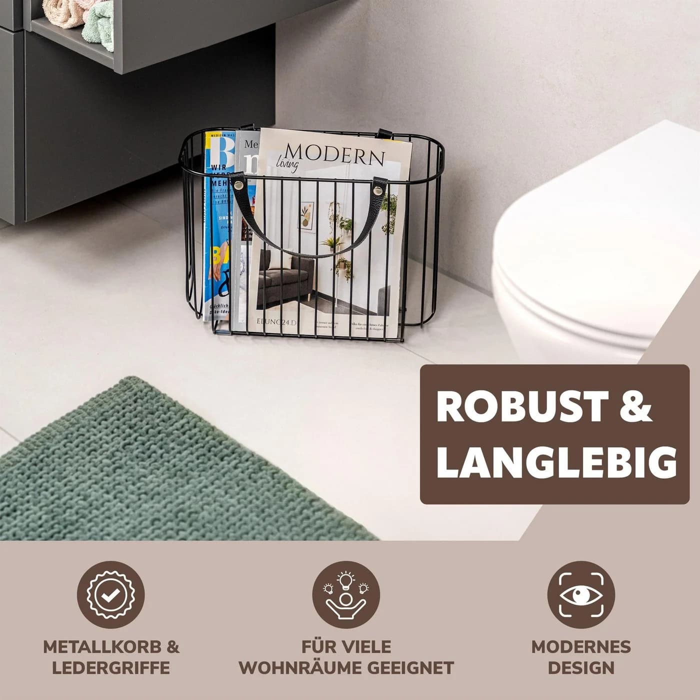 eluno Zeitungsständer Metall mit Ledergriffen Schwarz - Bild 4
