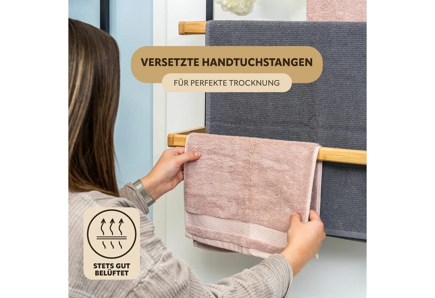 eluno Türregal Schwarz Metall Bambus 3 Handtuchstangen - Bild 3