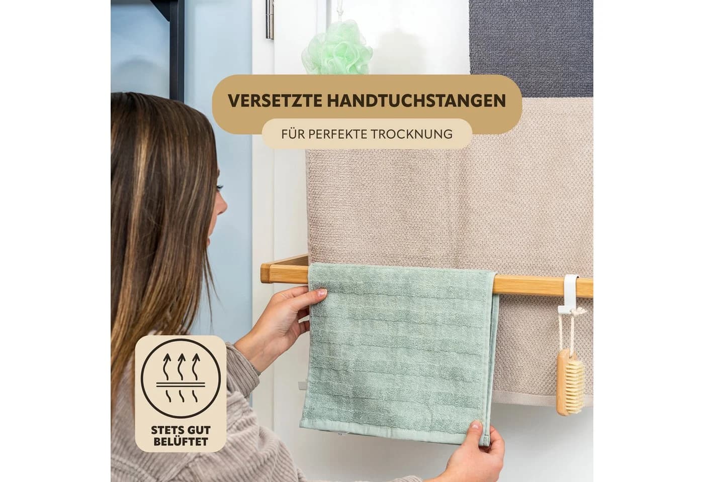 eluno Türregal Weiß Metall Bambus 3 Handtuchstangen - Bild 3