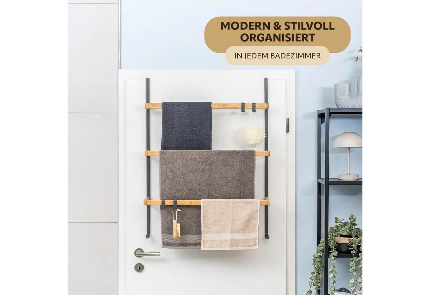 eluno Tür-Hängeregal Grau Metall Bambus 3 Stangen