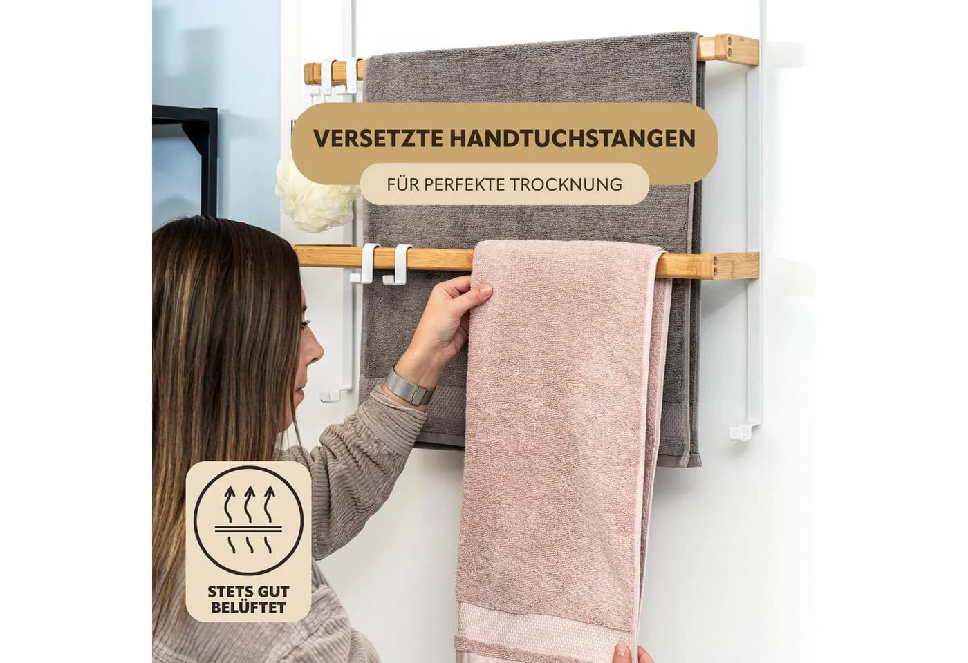 eluno Türregal Metall Bambus Weiß 2 Stangen 4 Haken - Bild 3