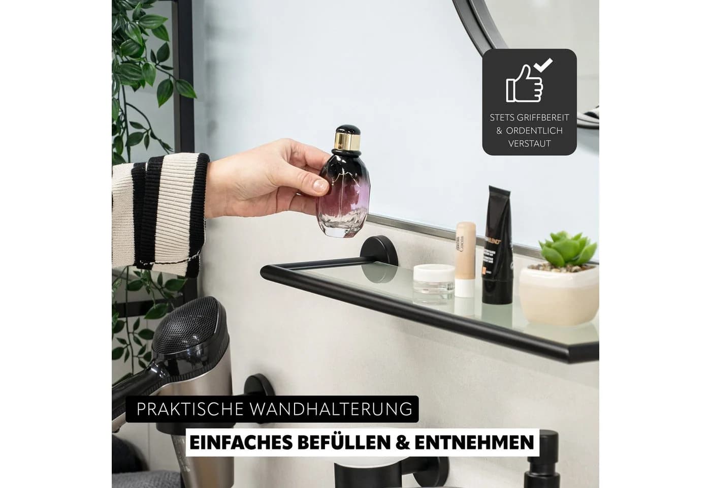 bremermann Wandregal Bad-Serie PIAZZA BLACK Glas Edelstahl Matt Schwarz - Bild 3