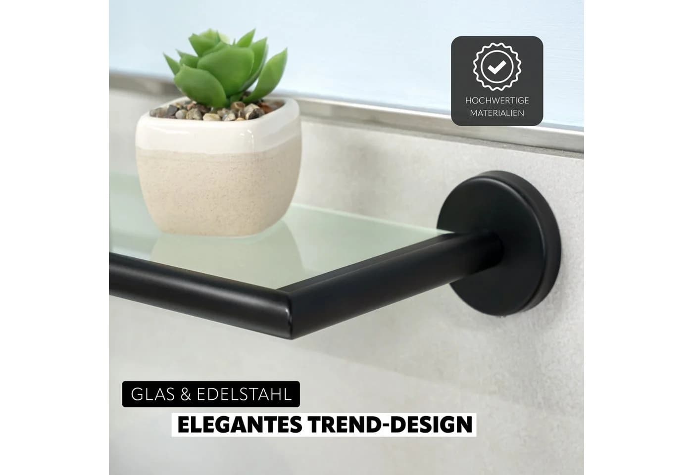 bremermann Wandregal Bad-Serie PIAZZA BLACK Glas Edelstahl Matt Schwarz - Bild 4