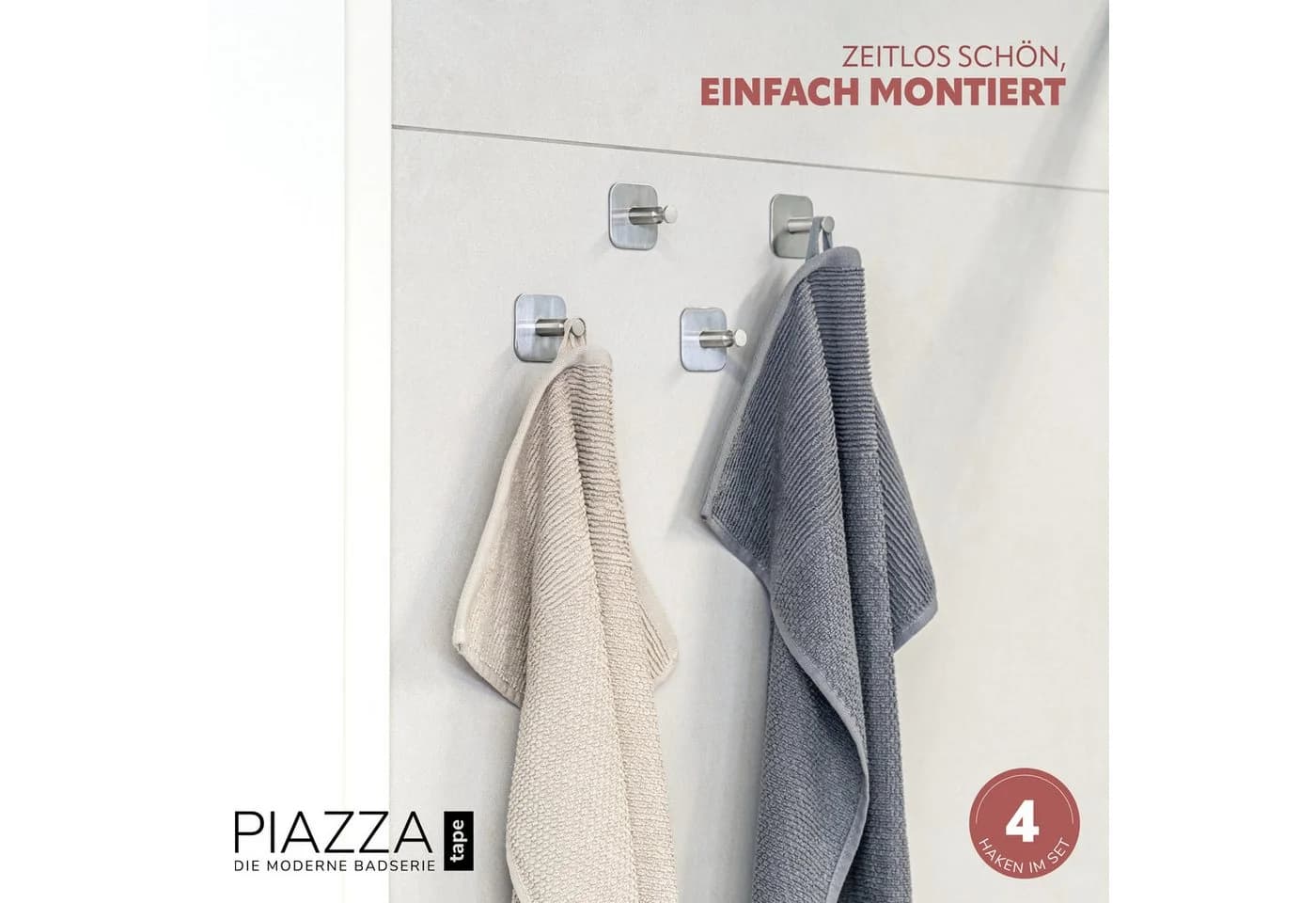 bremermann Handtuchhaken 4er Set PIAZZA TAPE Edelstahl Selbstklebend