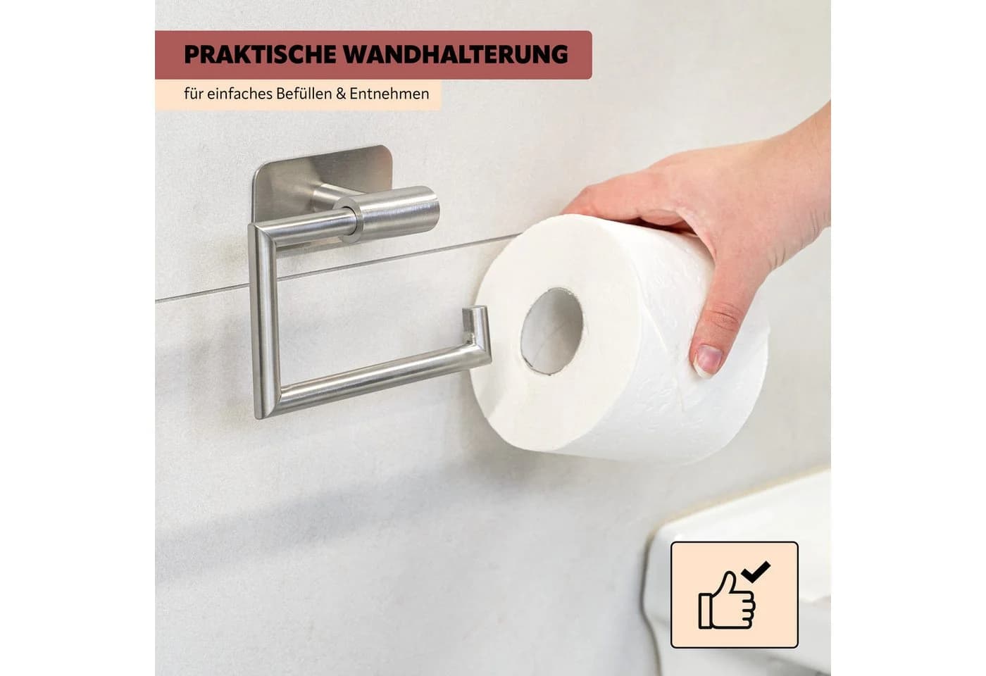 bremermann Toilettenpapierhalter PIAZZA TAPE Selbstklebend Edelstahl Matt - Bild 3