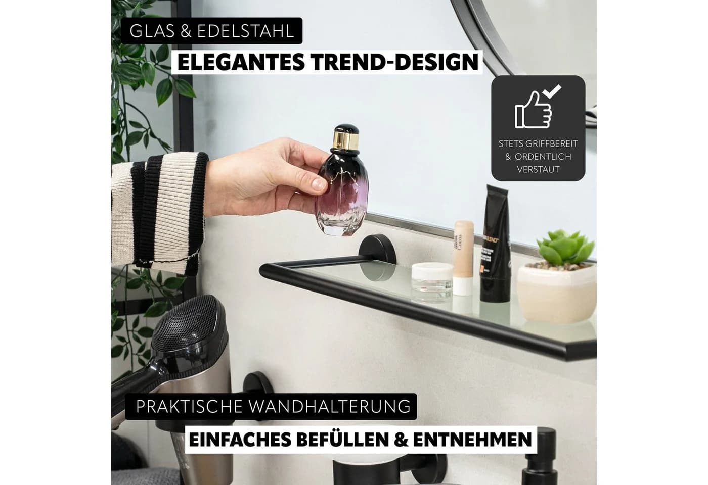 bremermann Wandregal Bad-Serie PIAZZA BLACK Glas Edelstahl matt schwarz - Bild 3