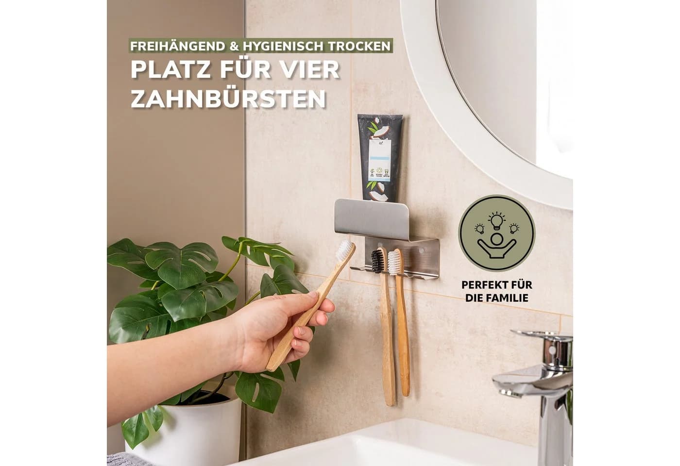 bremermann Zahnbürstenhalter PUREZZA Edelstahl matt mit Ablage - Bild 3