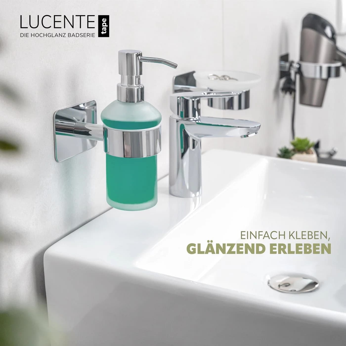 bremermann Seifenspender LUCENTE TAPE Edelstahl Glas Selbstklebend