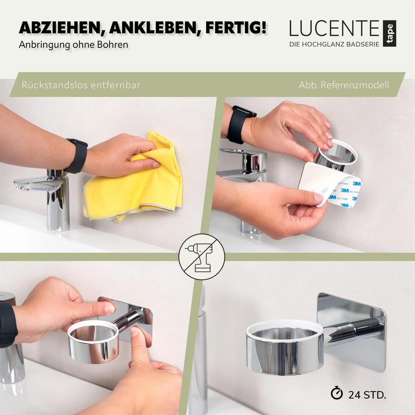 bremermann Seifenspender LUCENTE TAPE Edelstahl Glas Selbstklebend - Bild 4