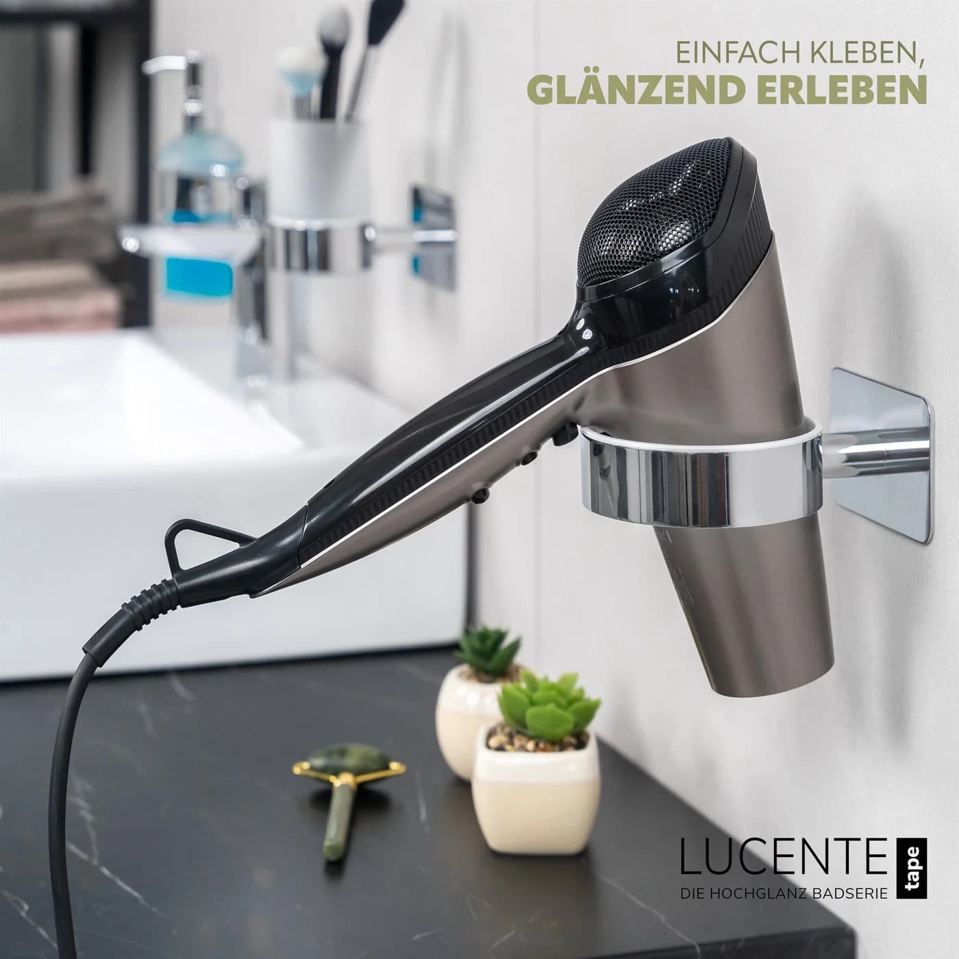 bremermann Haartrocknerhalter LUCENTE TAPE Selbstklebend Edelstahl Silber - Bild 1
