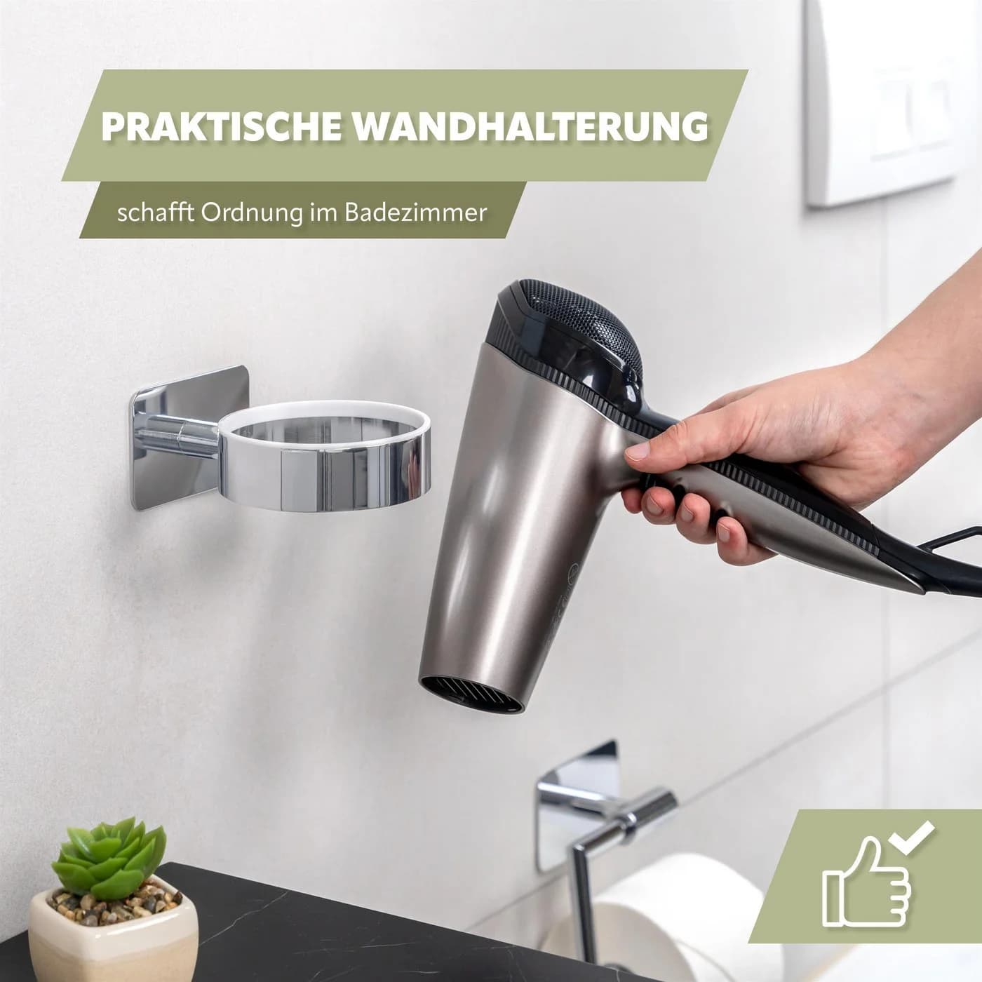 bremermann Haartrocknerhalter LUCENTE TAPE Selbstklebend Edelstahl Silber - Bild 3