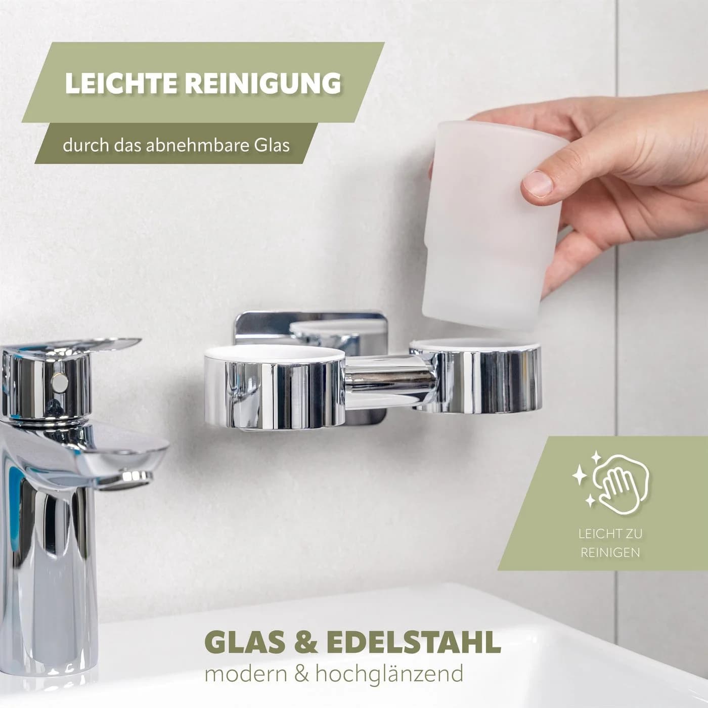 bremermann Zahnputzbecher Bad-Serie LUCENTE TAPE Silber Edelstahl Glas - Bild 5