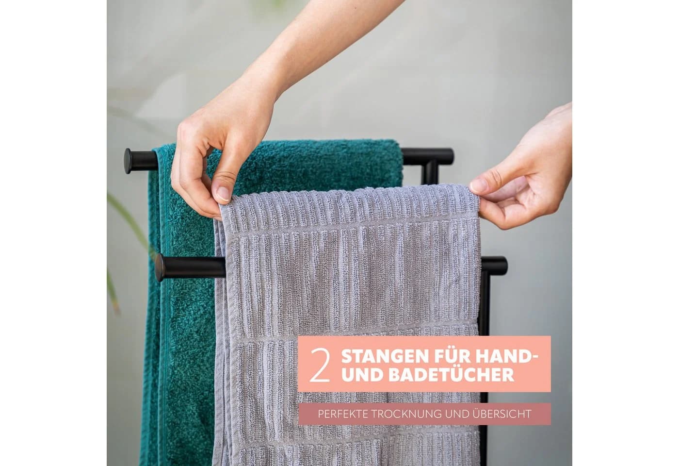 bremermann Handtuchständer Stand-Handtuchhalter 2 Stangen Schwarz - Bild 3