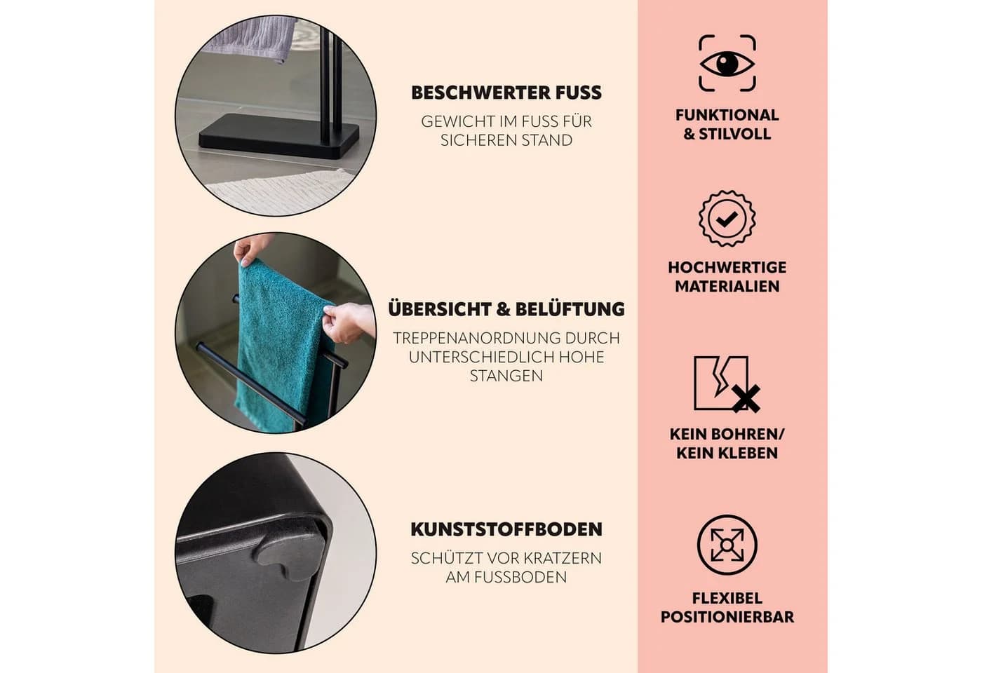 bremermann Handtuchständer Stand-Handtuchhalter 2 Stangen Schwarz - Bild 4