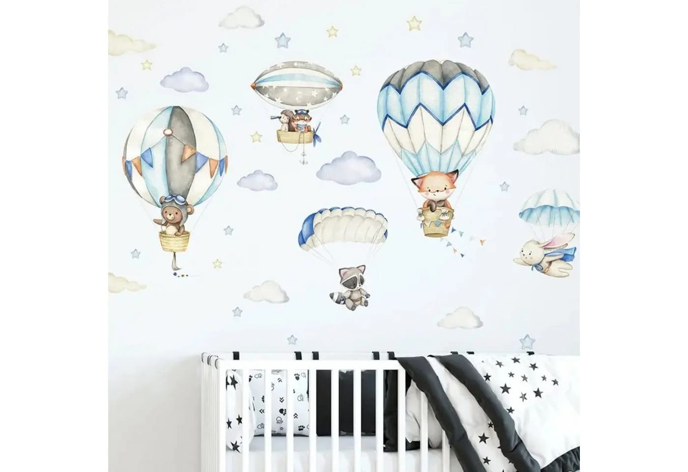 Montegoni Wandsticker Kinder Tier Heißluftballon Bunt Aquarell - Bild 2