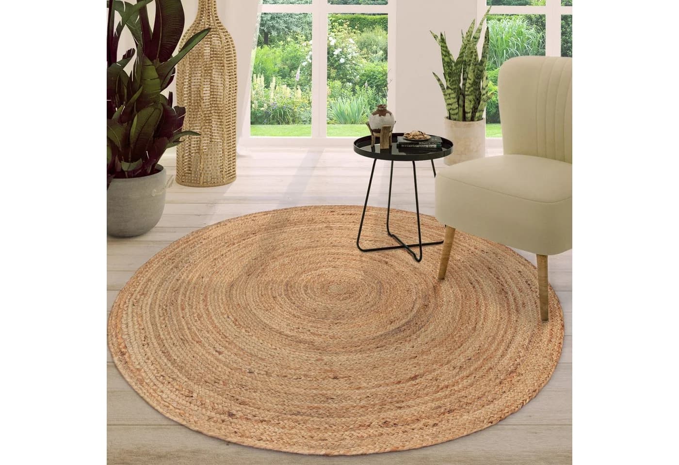 TT Home Jute Teppich Rund Unifarben Natur Kurzflor - Bild 2