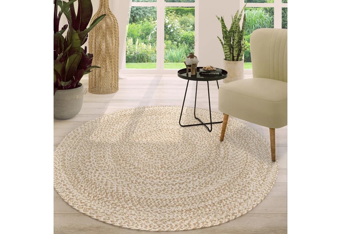 TT Home Teppich Rund Jute Beige Kurzflor Cut-Out - Bild 2