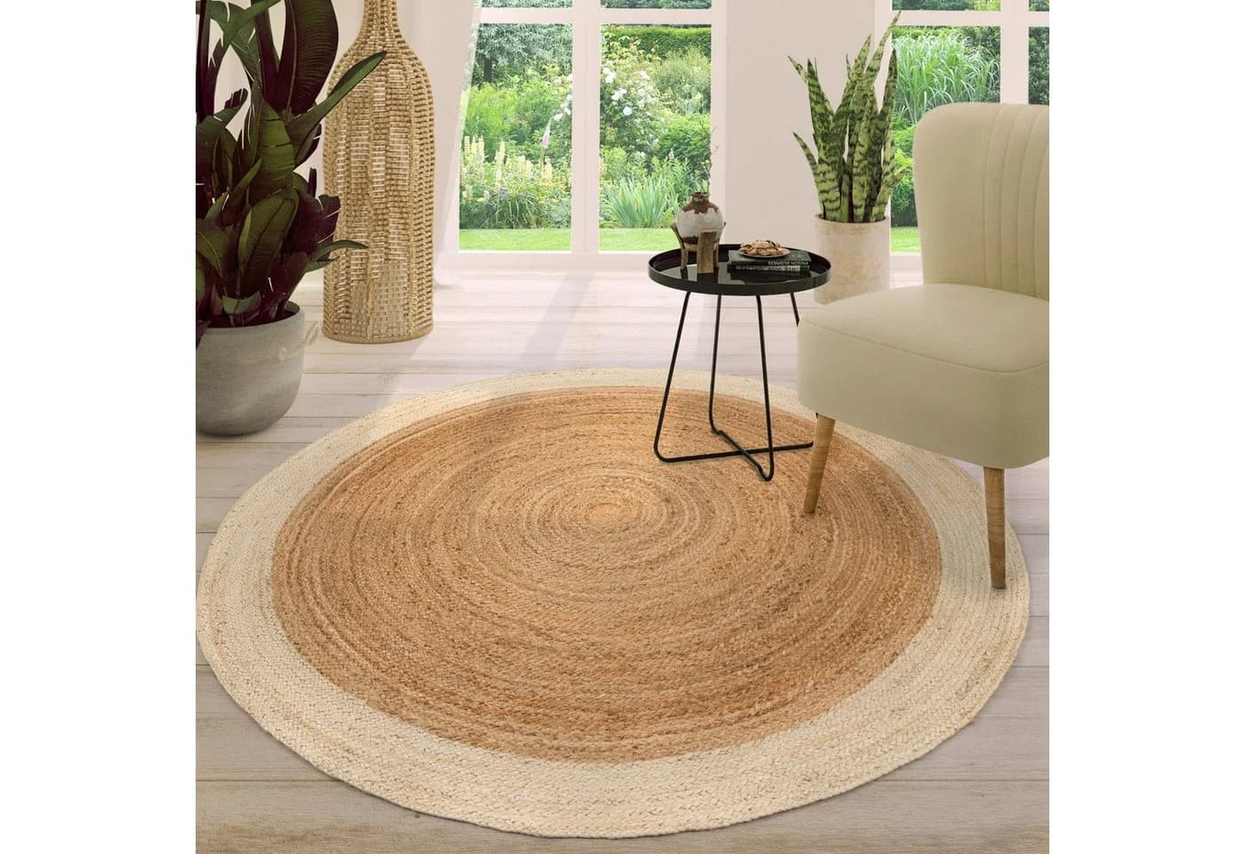 TT Home Teppich Rund Jute Elfenbein Cut-Outs Kurzflor - Bild 2