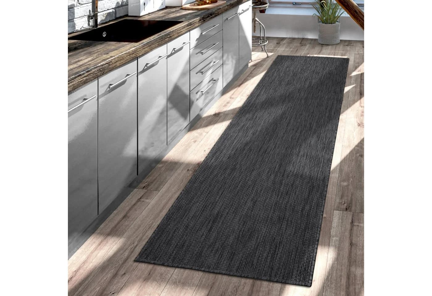 TT Home Teppich Rechteckig Anthrazit Wetterfest Polypropylen