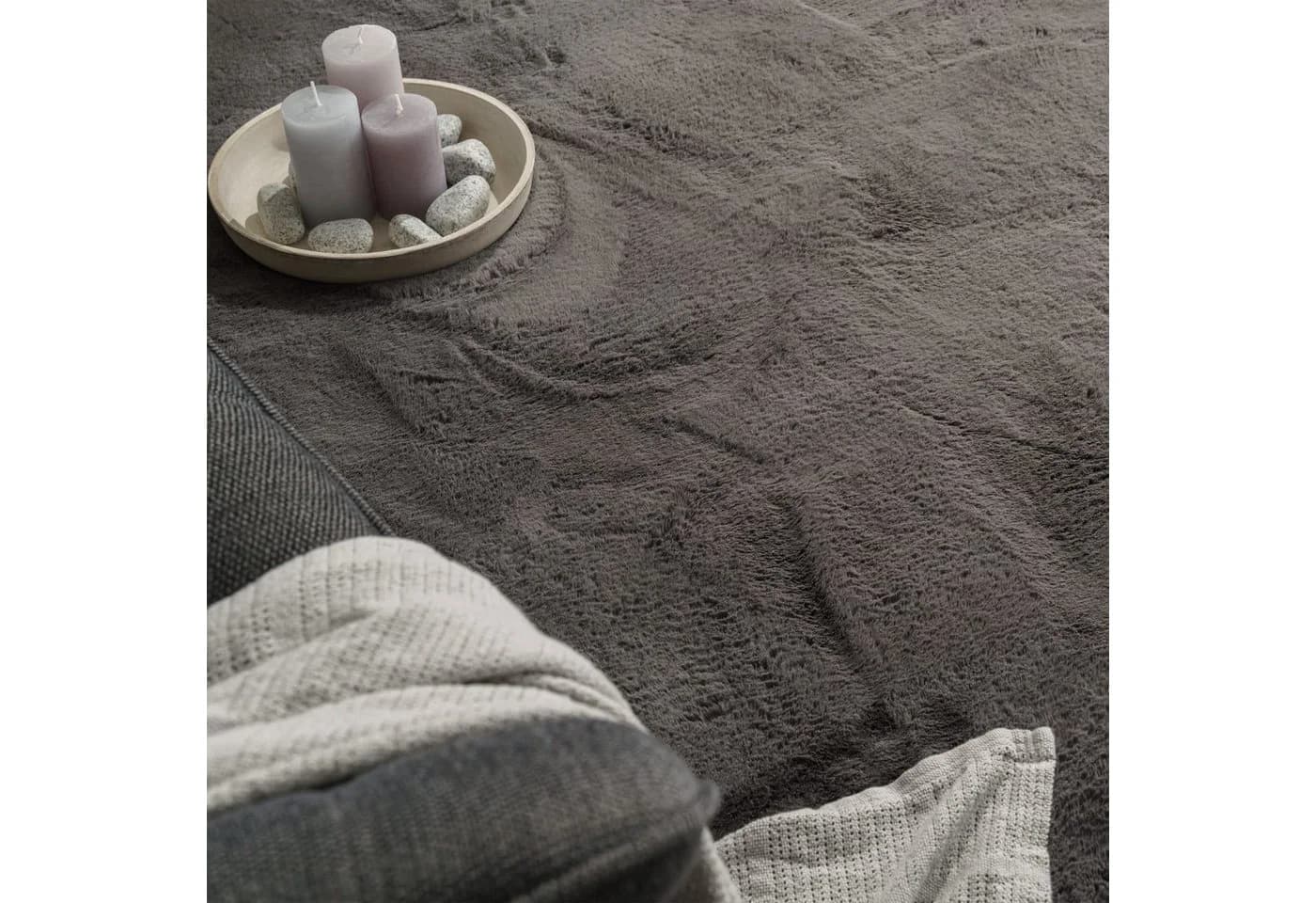 TT Home Teppich Rechteckig Hochflor Wohnzimmer Langflor Soft Kaninchenfell Imitat Anthrazit
