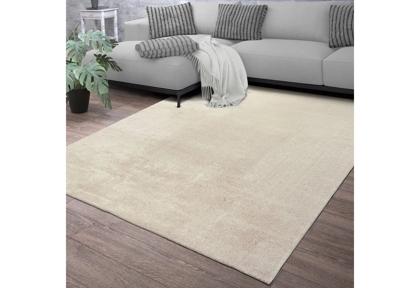 TT Home Teppich Kurzflor Creme Modernes Design Waschbar