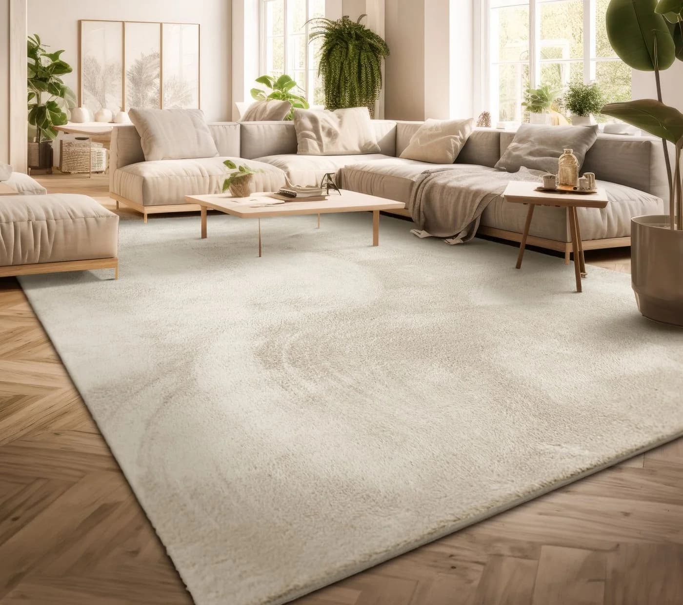 TT Home Teppich Kurzflor Creme Modernes Design Waschbar - Bild 2