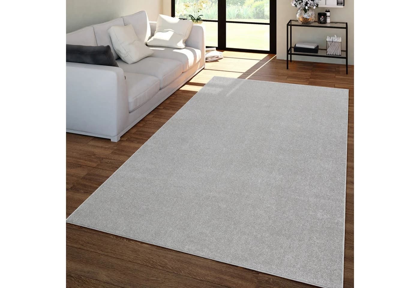 TT Home Teppich Rechteckig Silber Kurzflor Unifarben Modern
