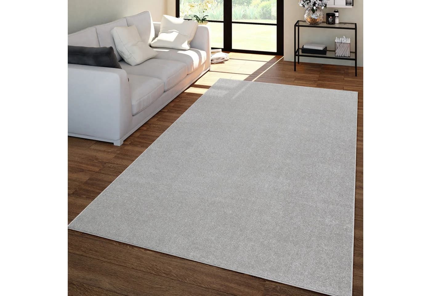 TT Home Teppich Rechteckig Silber Kurzflor Unifarben Modern - Bild 2