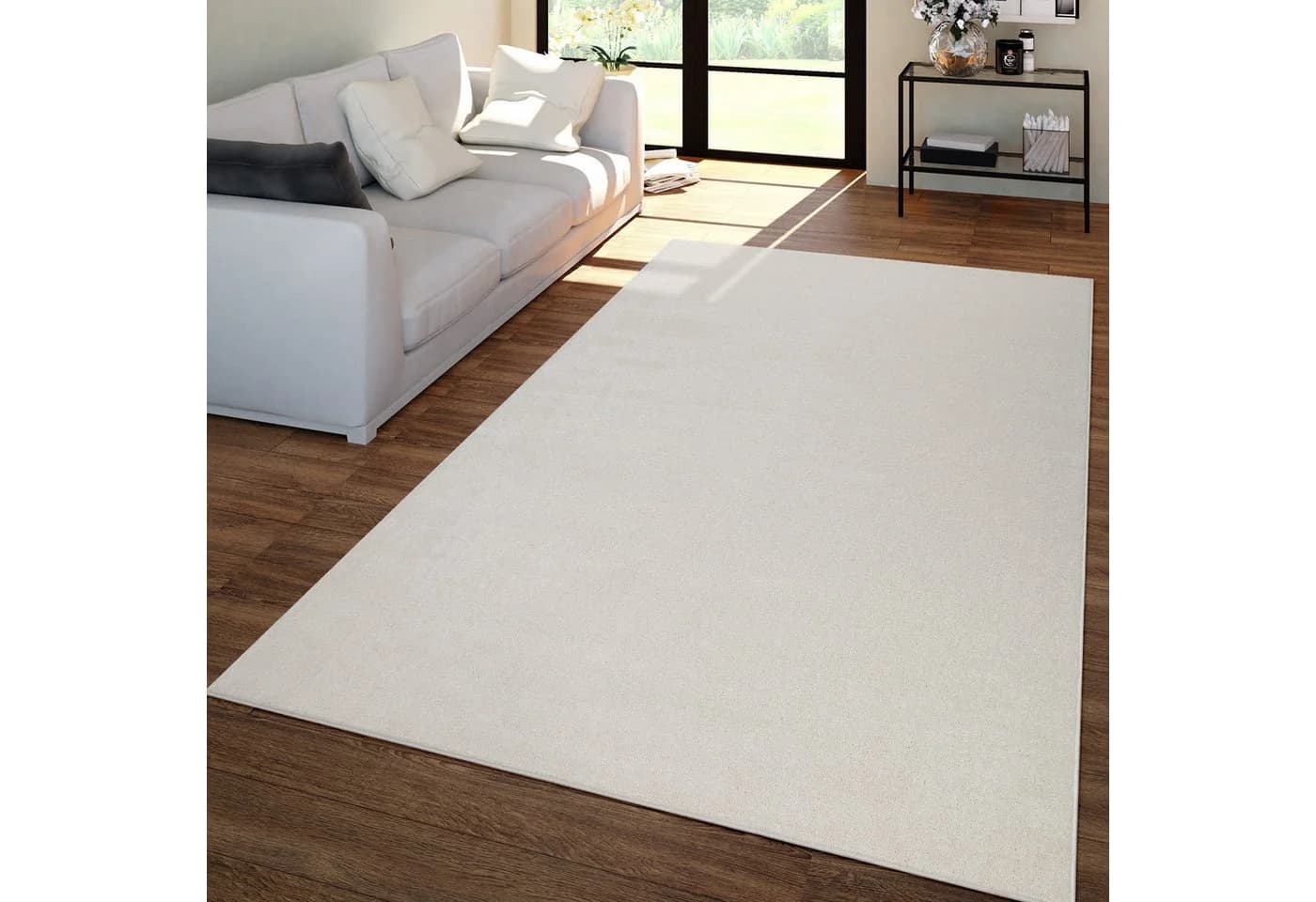 TT Home Teppich Diele Rechteckig Kurzflor Creme Polypropylen