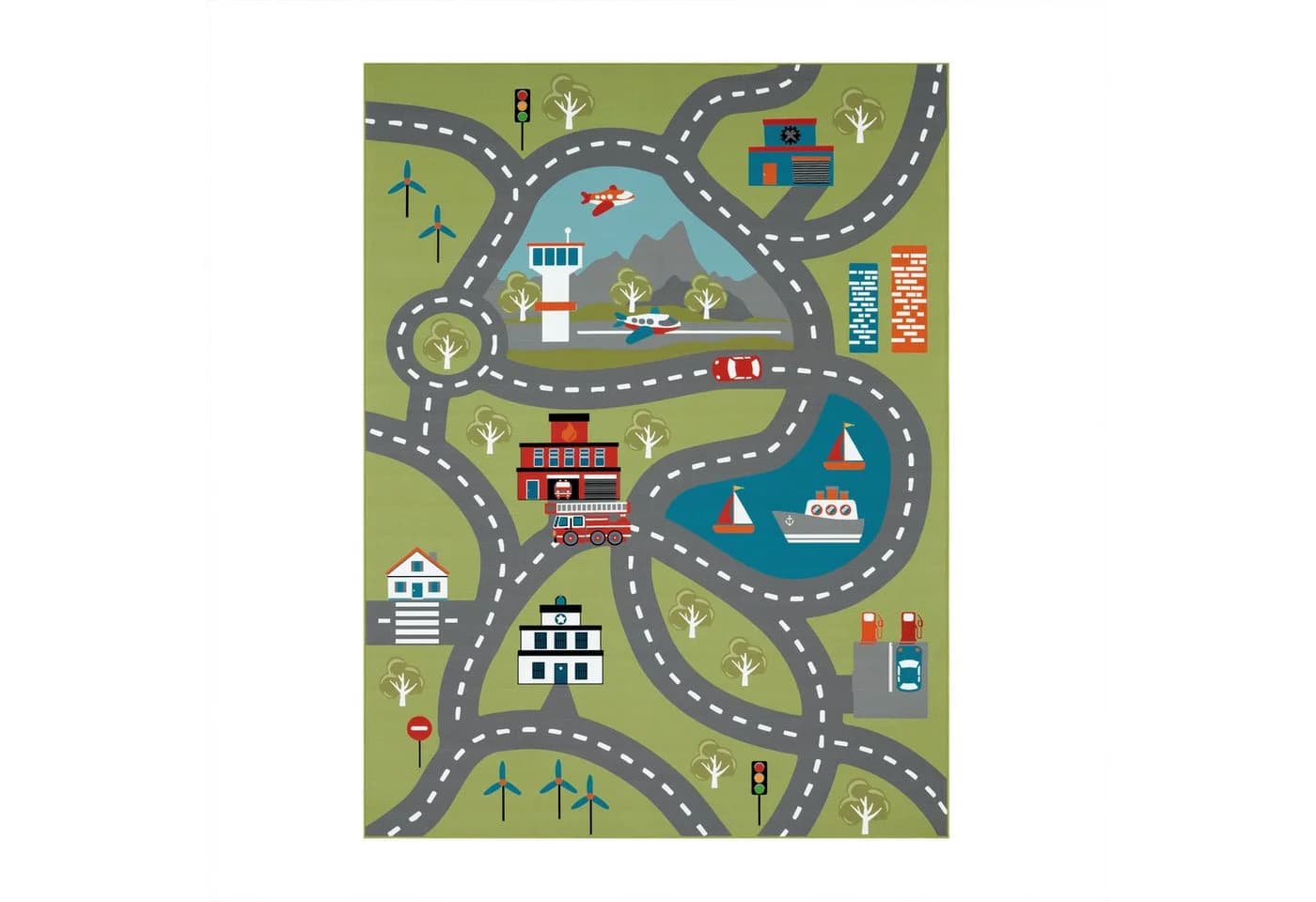 TT Home Kinderzimmer-Teppich Grün Großstadt-Motiv Polyamid Kurzflor - Bild 5
