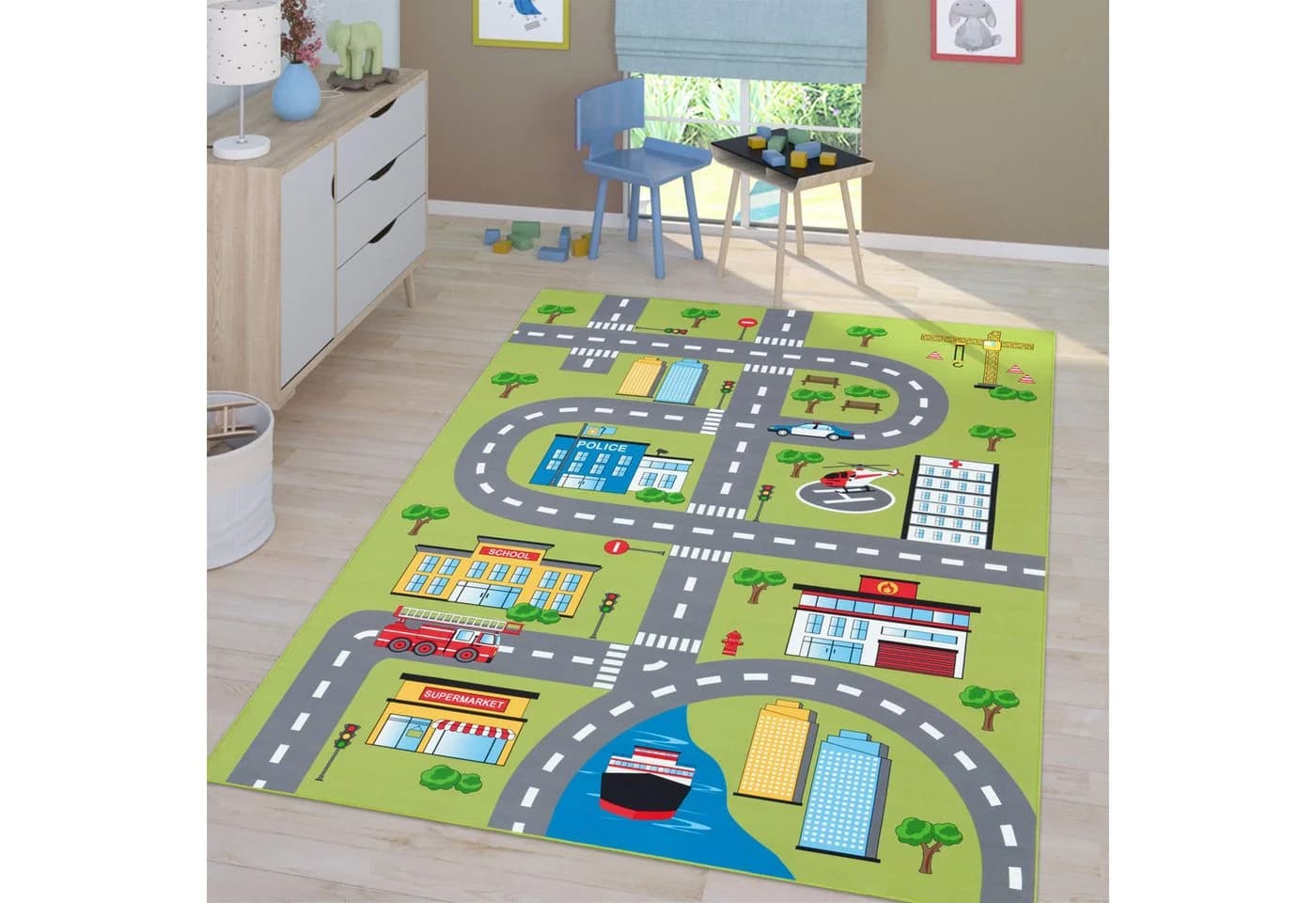 TT Home Kinderzimmer-Teppich Grün Polyamid Kurzflor - Bild 4
