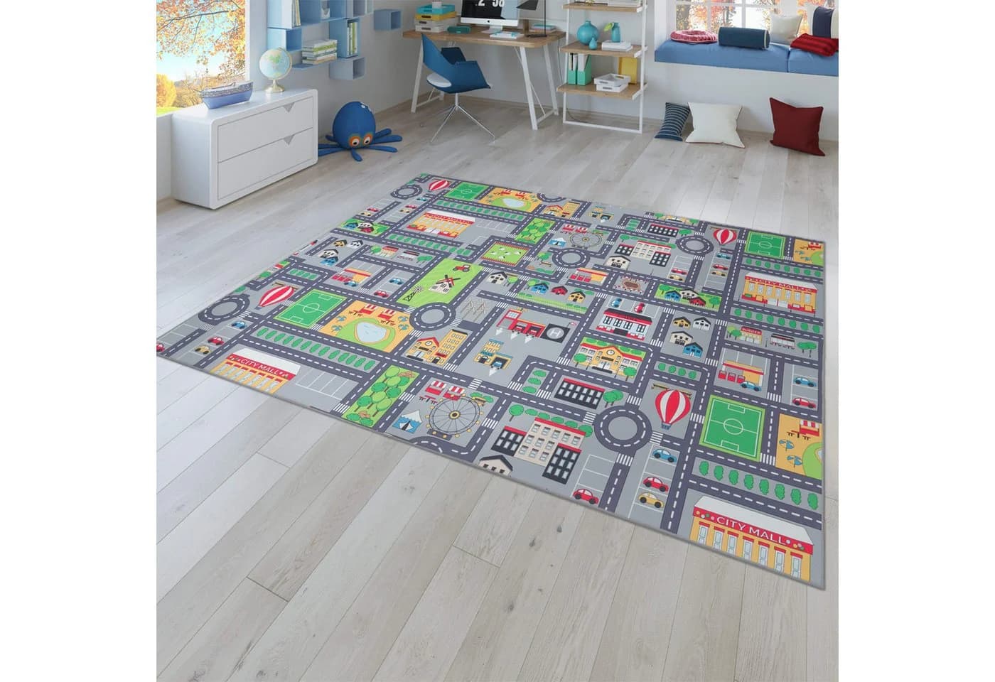 TT Home Kinderzimmer-Teppich Grau Polyamid Kurzflor Rutschfest - Bild 2