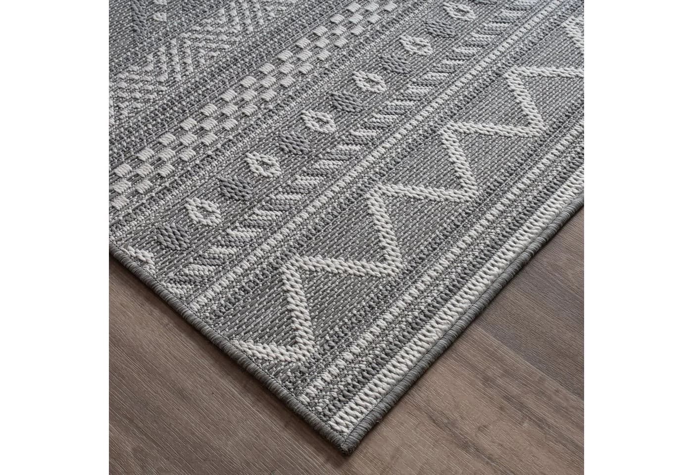 TT Home Teppich Grau Flachgewebe Geometrisch In- & Outdoor - Bild 3