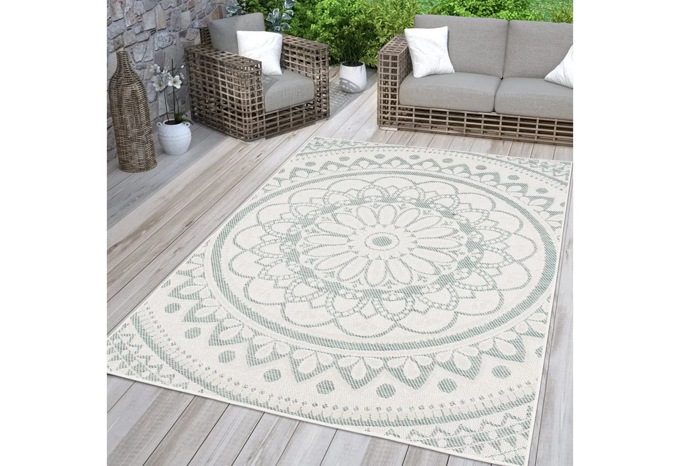 TT Home Outdoor-Teppich Orientalisch Türkis Wetterfest