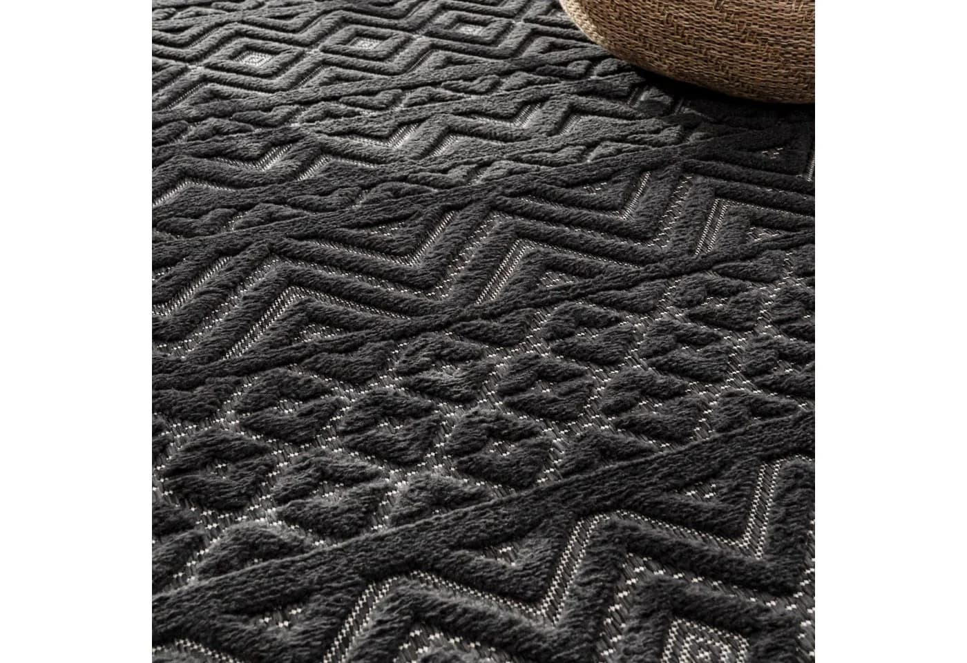 TT Home Teppich Rund Anthrazit 3D Boho In- & Outdoor