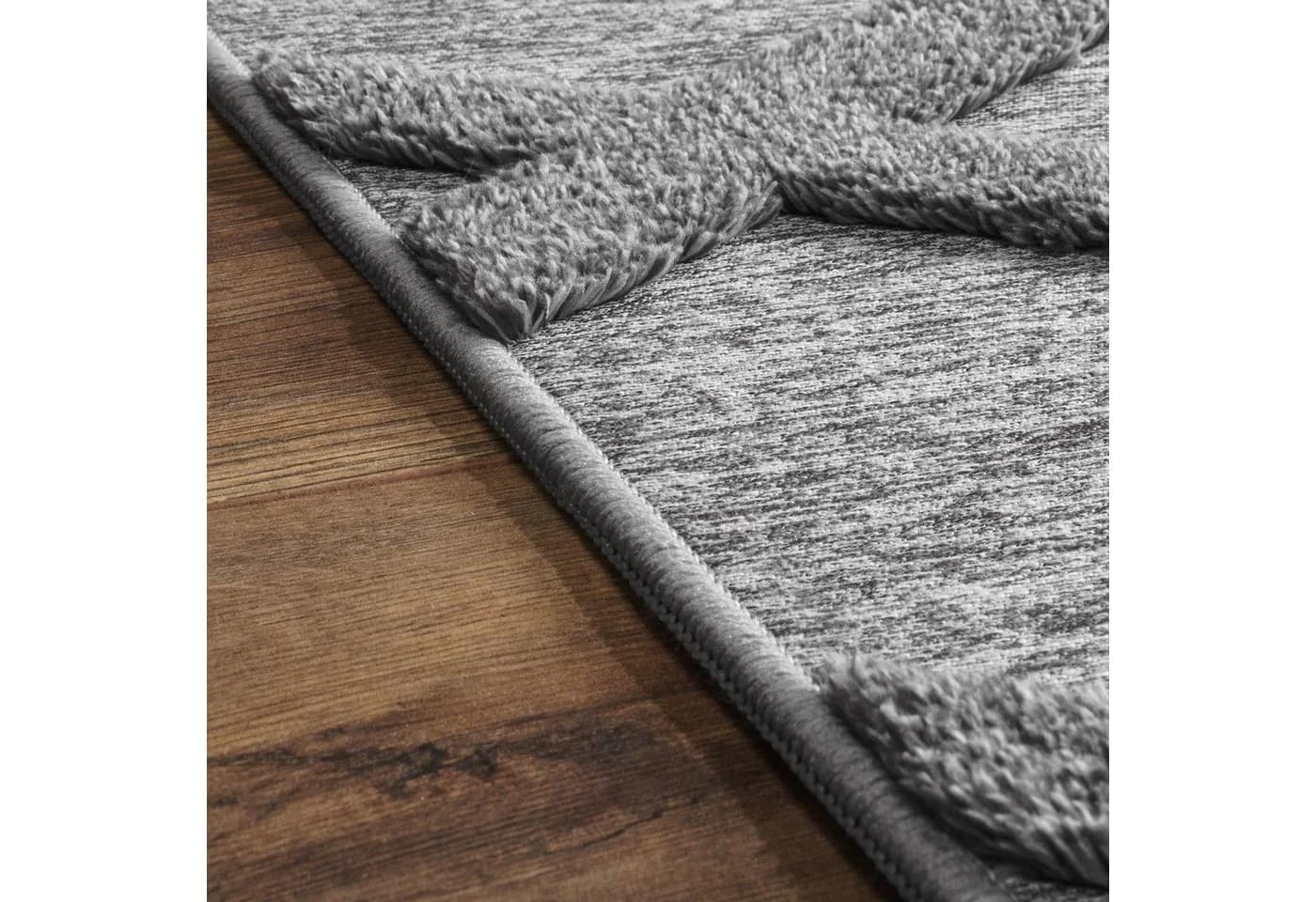 TT Home Teppich Hellanthrazit Kurzflor Rautenmuster Skandinavisch