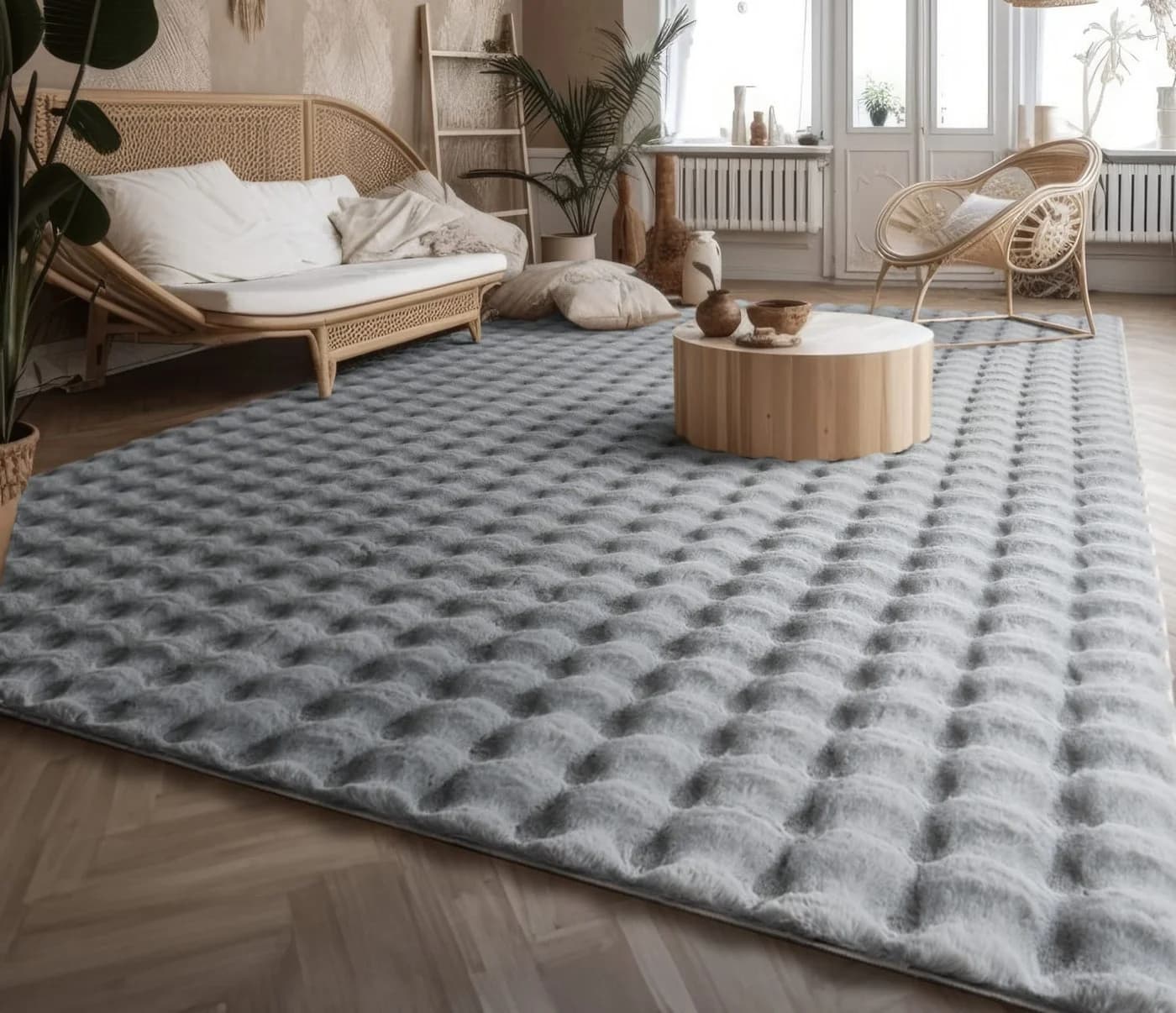 TT Home Teppich Grau Rauten Design Hochflor 34 mm - Bild 2